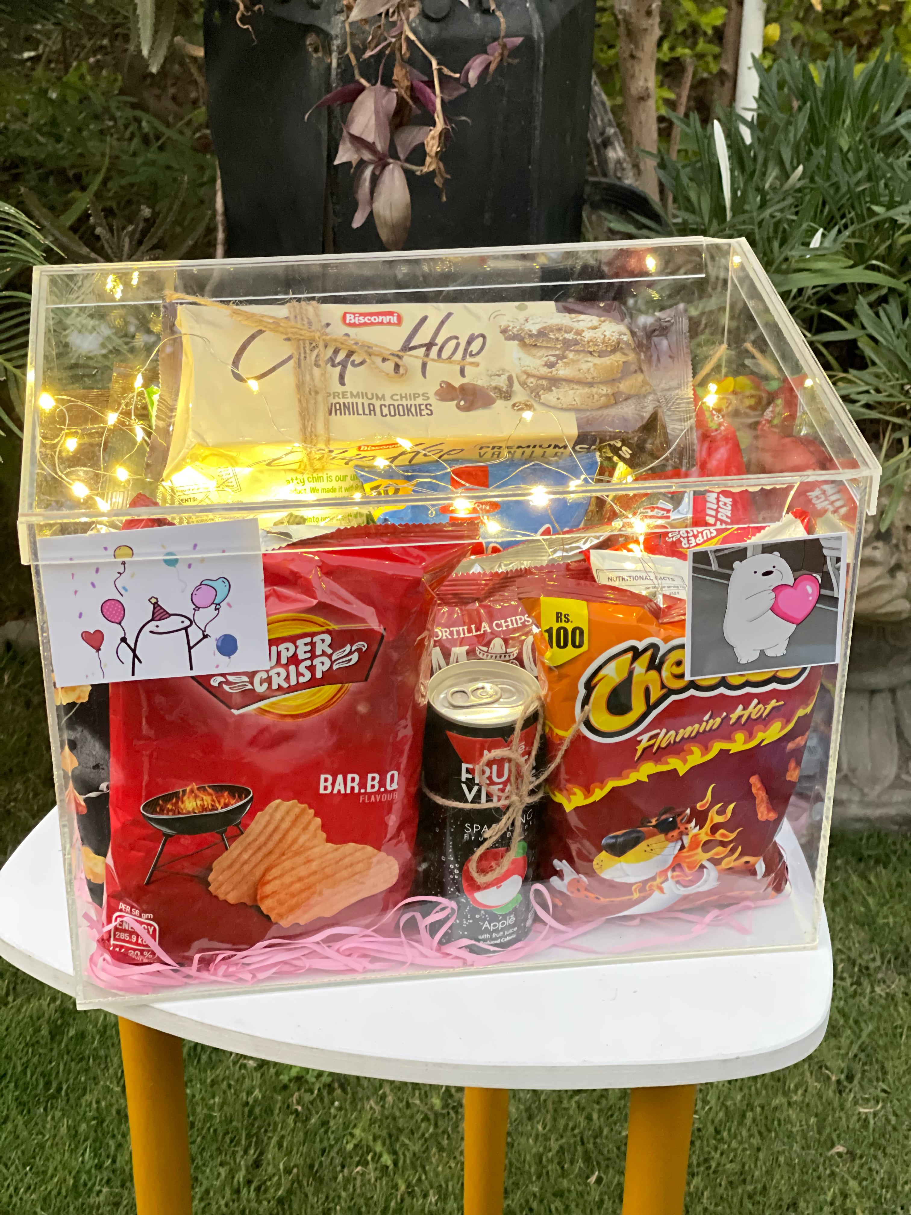 Acrylic Snack Giftbox – Chips, Chocolates, Noodles & More Acrylic Snack Giftbox – Chips, Chocolates, Noodles & More