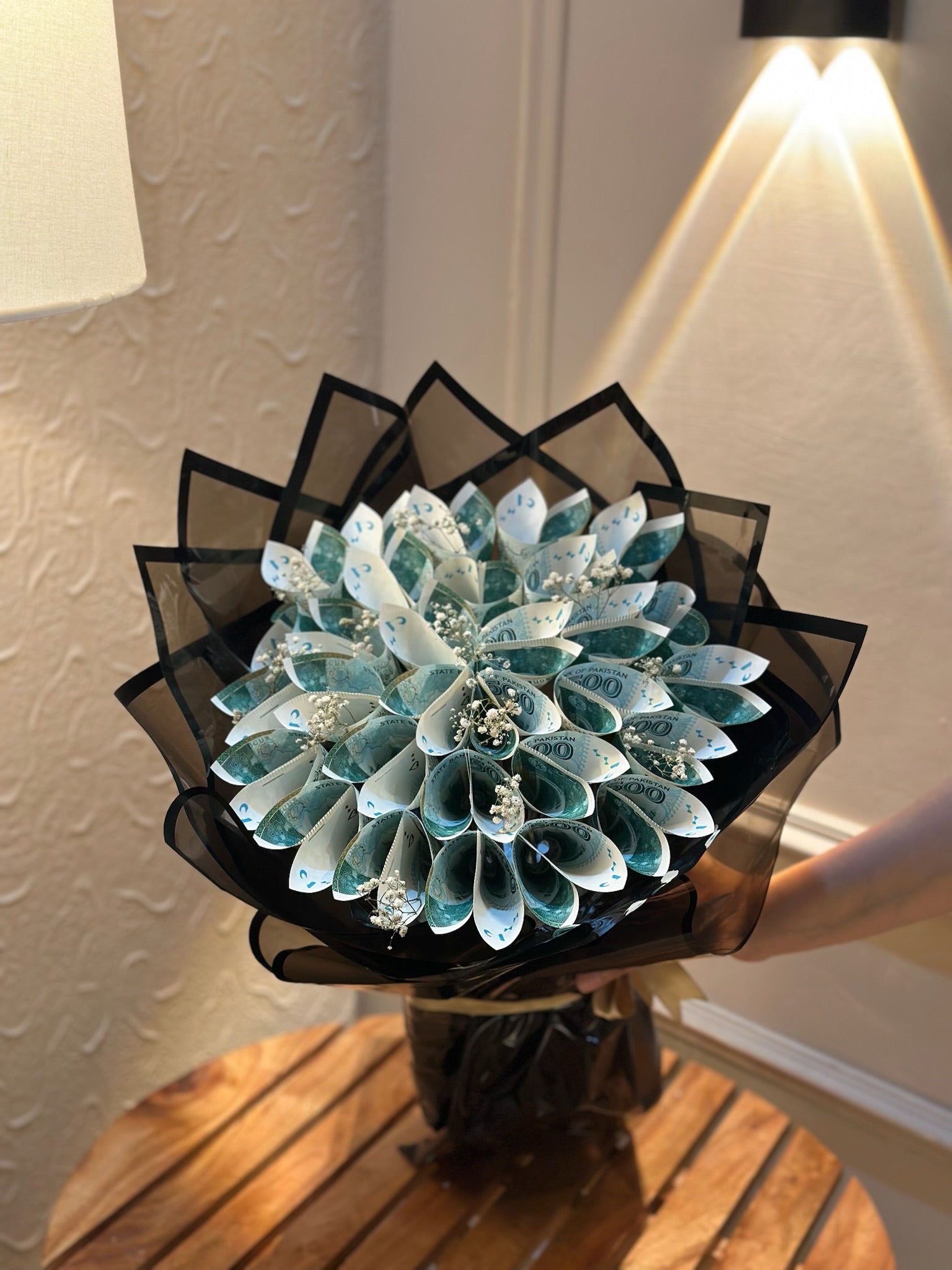 Blue money bouquet