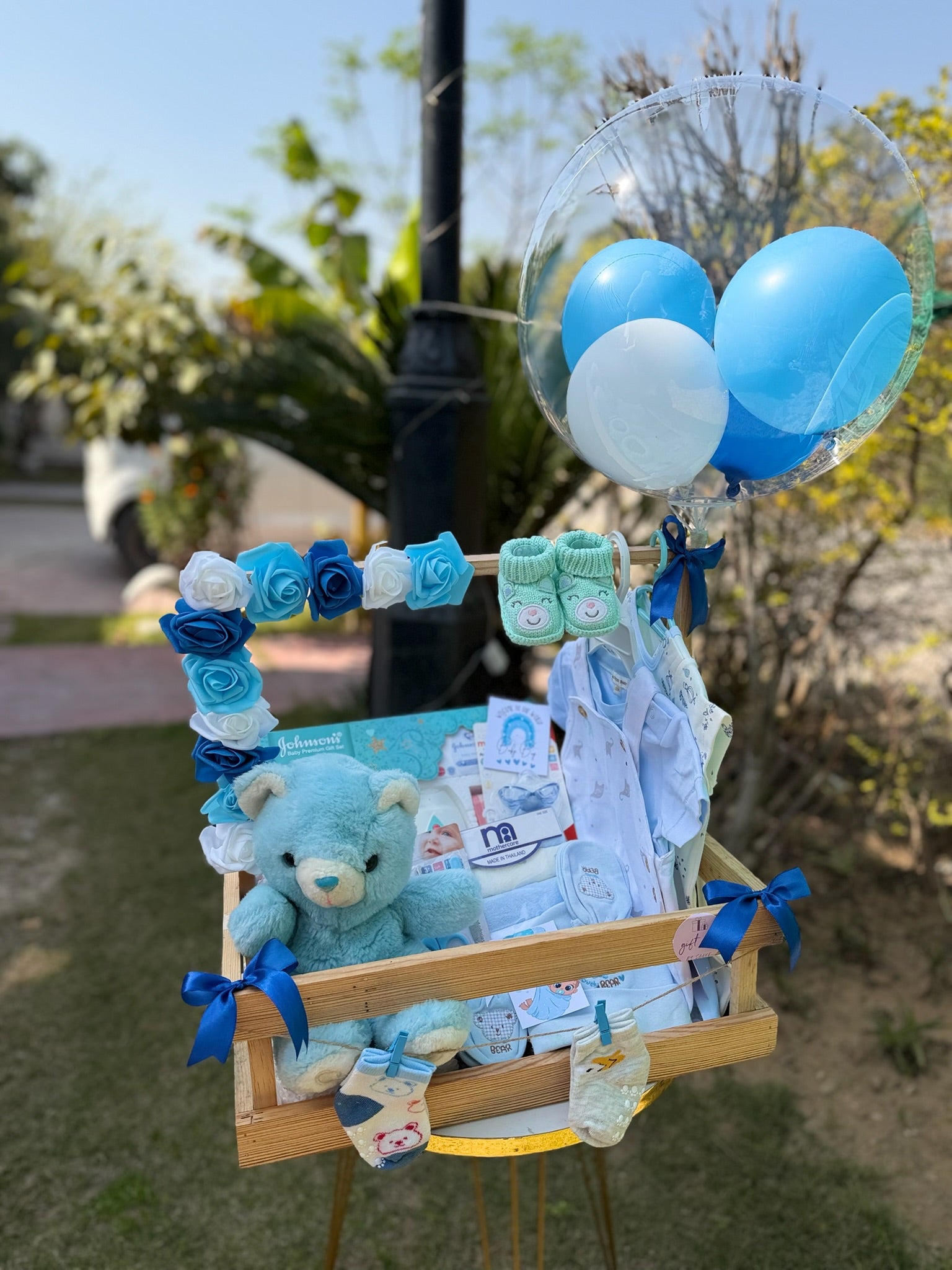 Baby Boy Premium Wooden Hamper