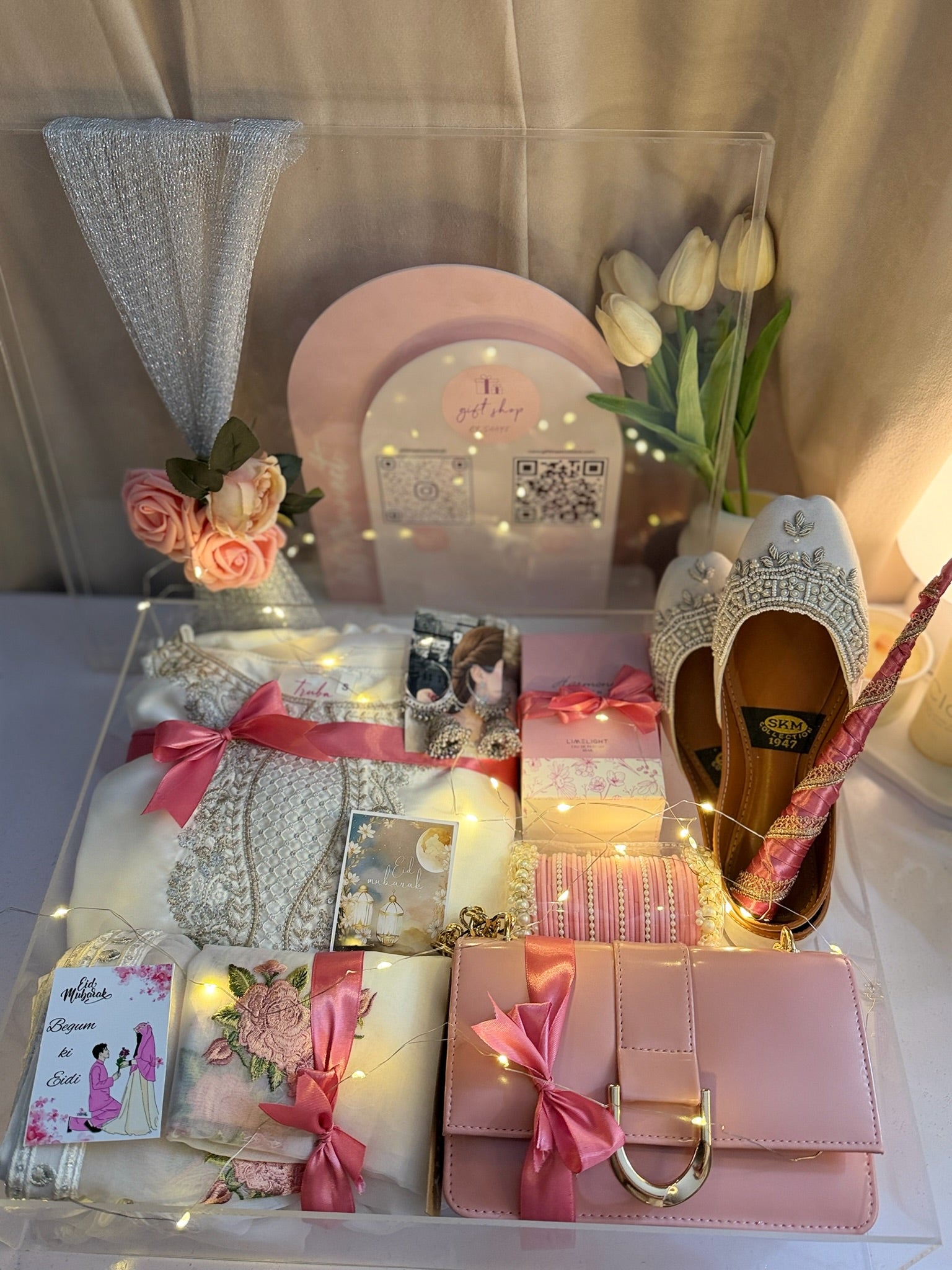 Premium White and Pink Acrylic Box