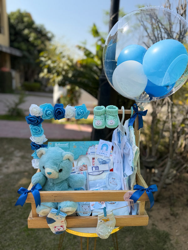 Baby Boy Premium Wooden Hamper