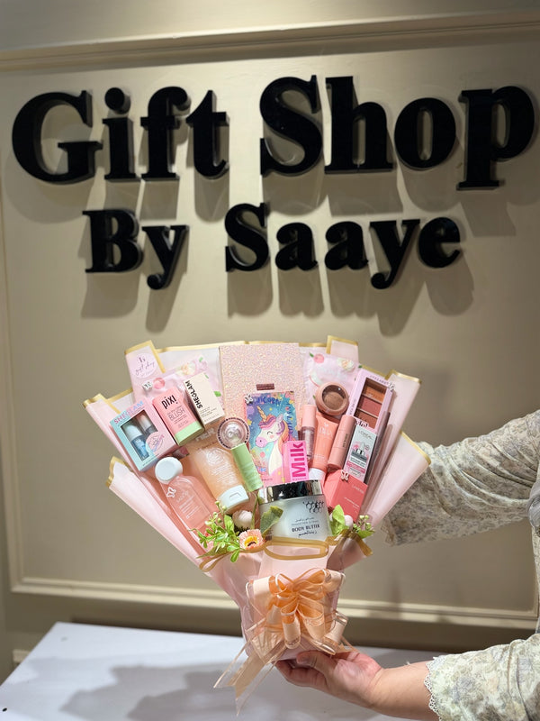 Pretty in pink makeup bouquet