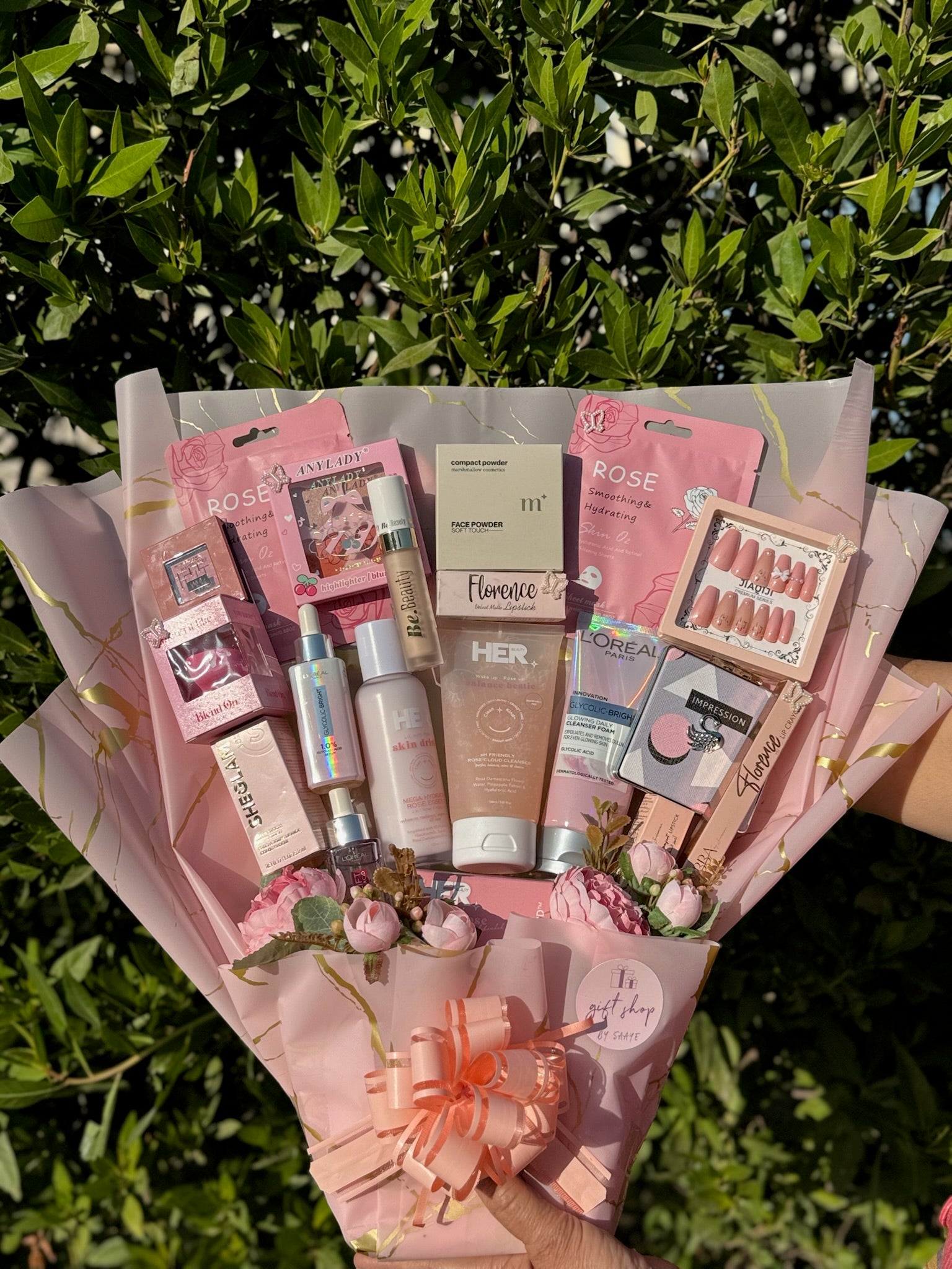 Pink Makeup and Skincare Bouquet