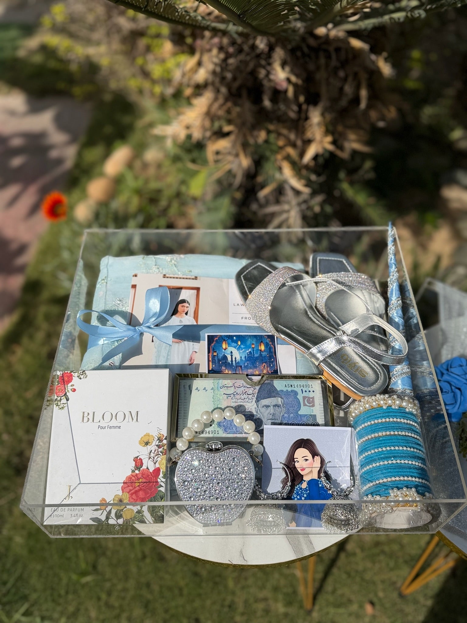 Blue Acrylic Box For Her With Cash
