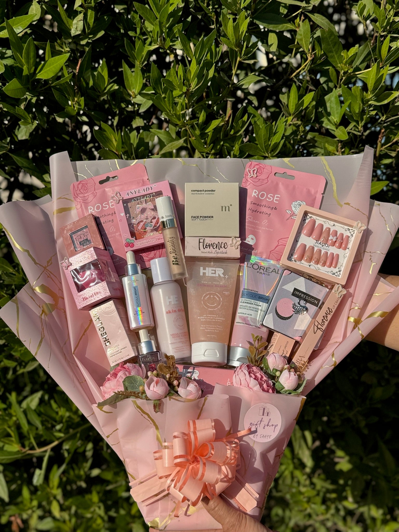 Pink Makeup and Skincare Bouquet