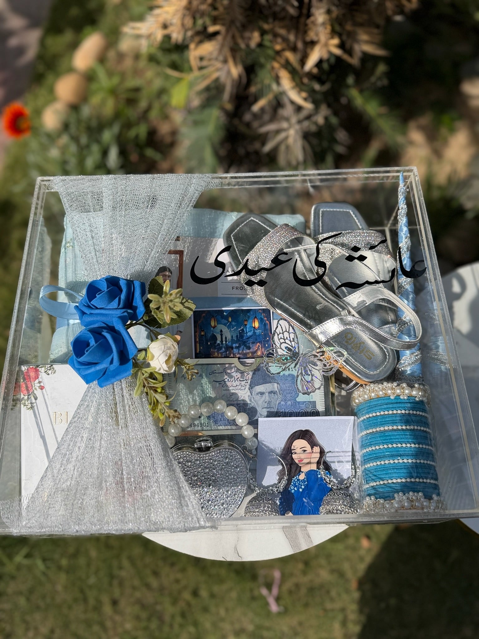 Blue Acrylic Box For Her With Cash