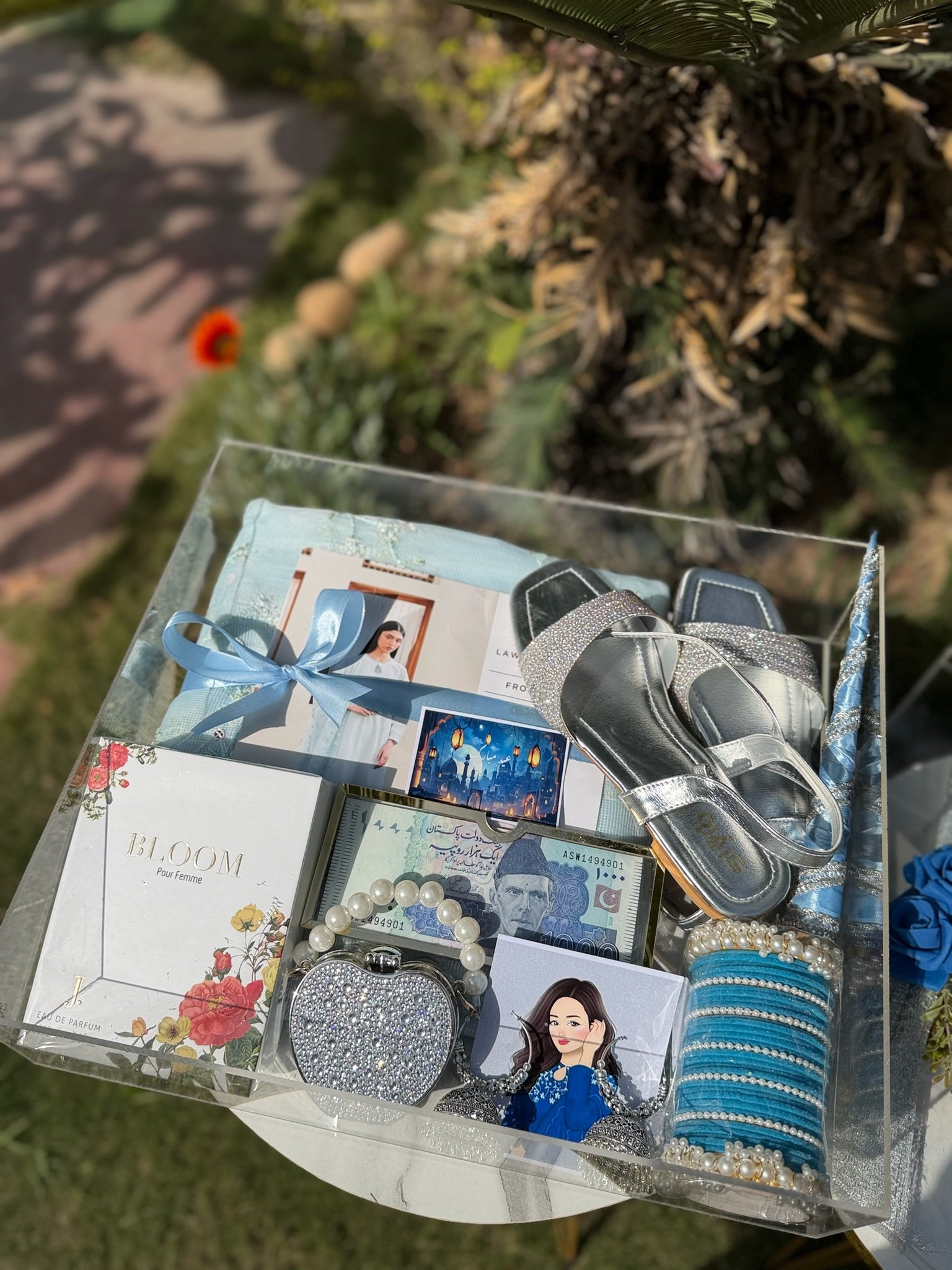 Blue Acrylic Box For Her With Cash