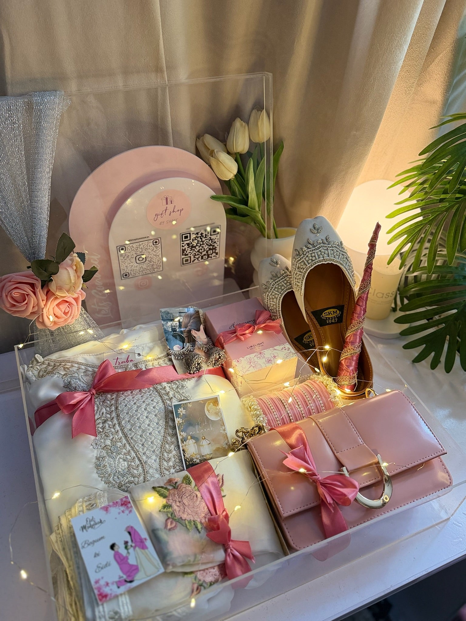 Premium White and Pink Acrylic Box