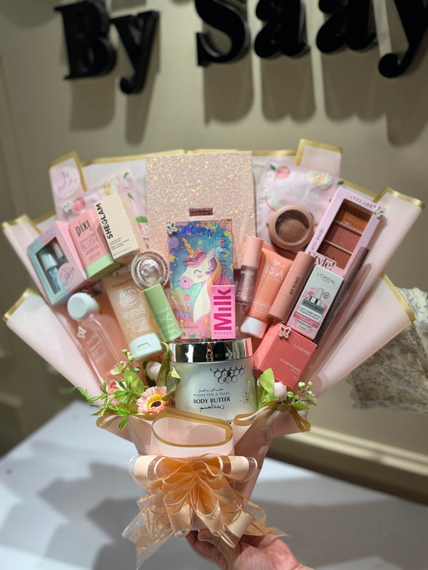 Pretty in pink makeup bouquet