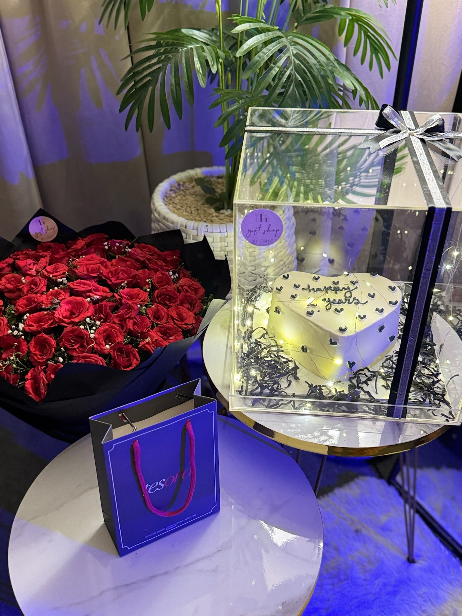Cake and Flowers with Gift