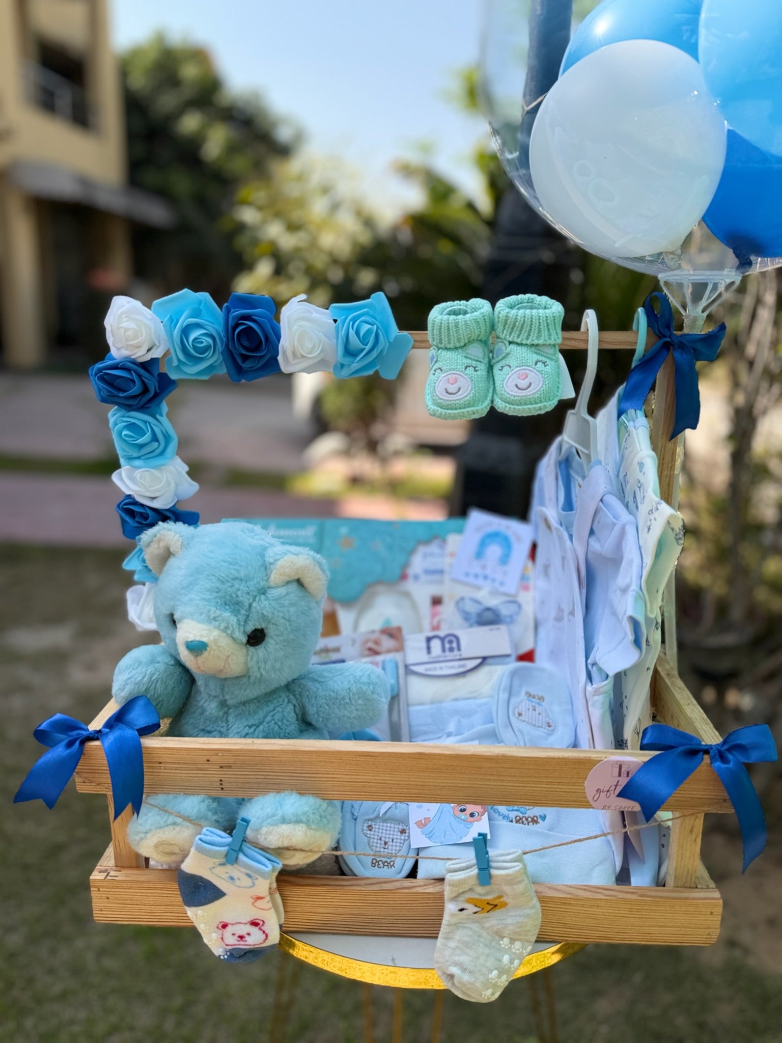 Baby Boy Premium Wooden Hamper