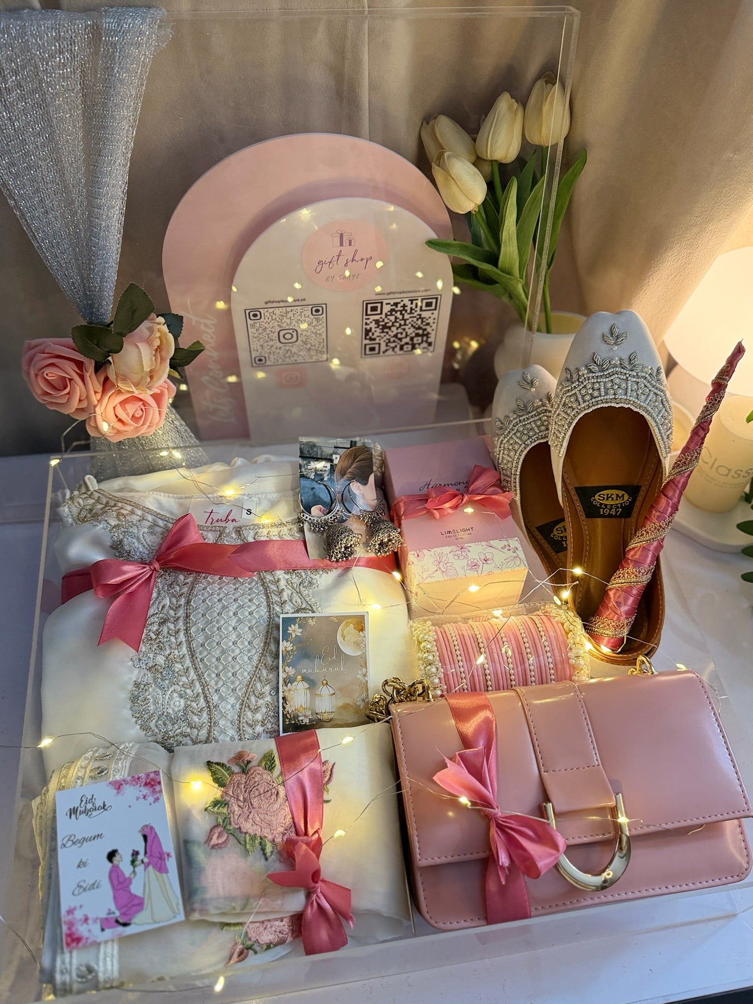 Premium White and Pink Acrylic Box