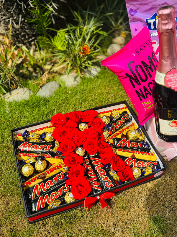 Chocolate Romance Flower Initial and Chocolate Box