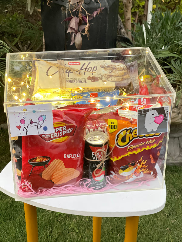 Acrylic Snack Giftbox – Chips, Chocolates, Noodles & More
